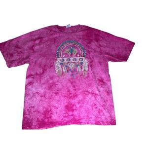 Vintage 90's Lynee Apparel Native American Tie Dye T-Shirt XL Pink 100% Cotton!
